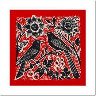 Lino Cut Birds Posters and Art